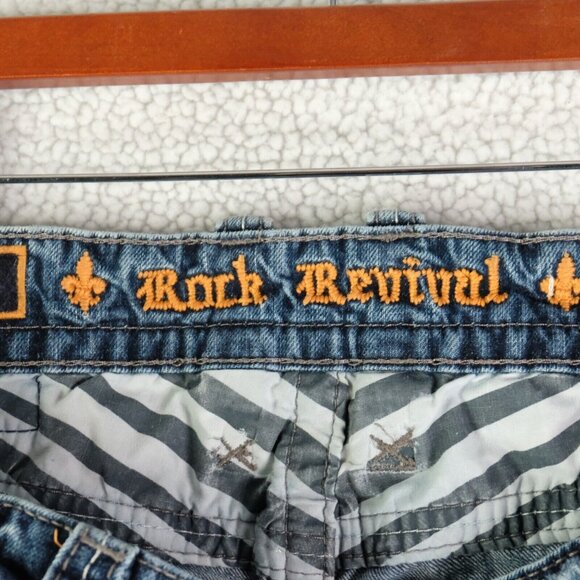 Rock Revival Jeans Mens 33X32 Blue Layne Relaxed Straight Stone Wash Distressed - Picture 9 of 14